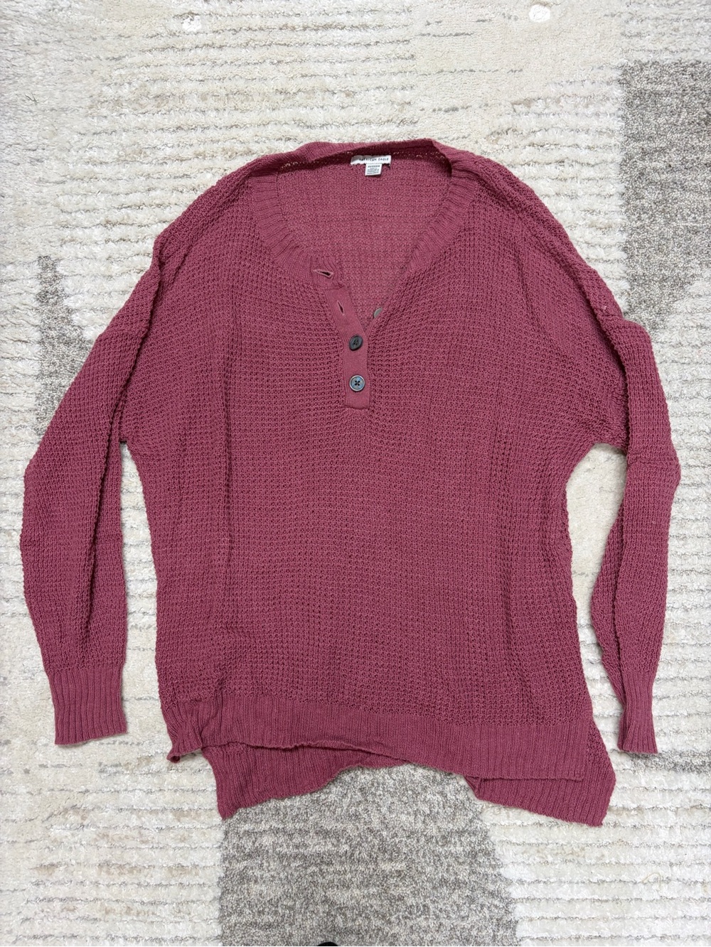American Eagle Outfitters V-Neck Henley Sweater - Mauve